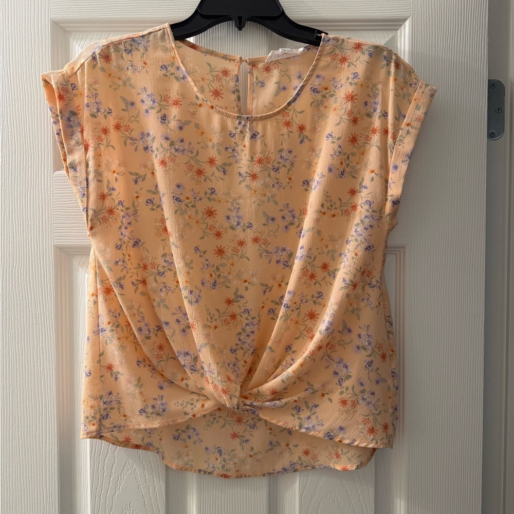 Pink Rose Floral Twist Front Top